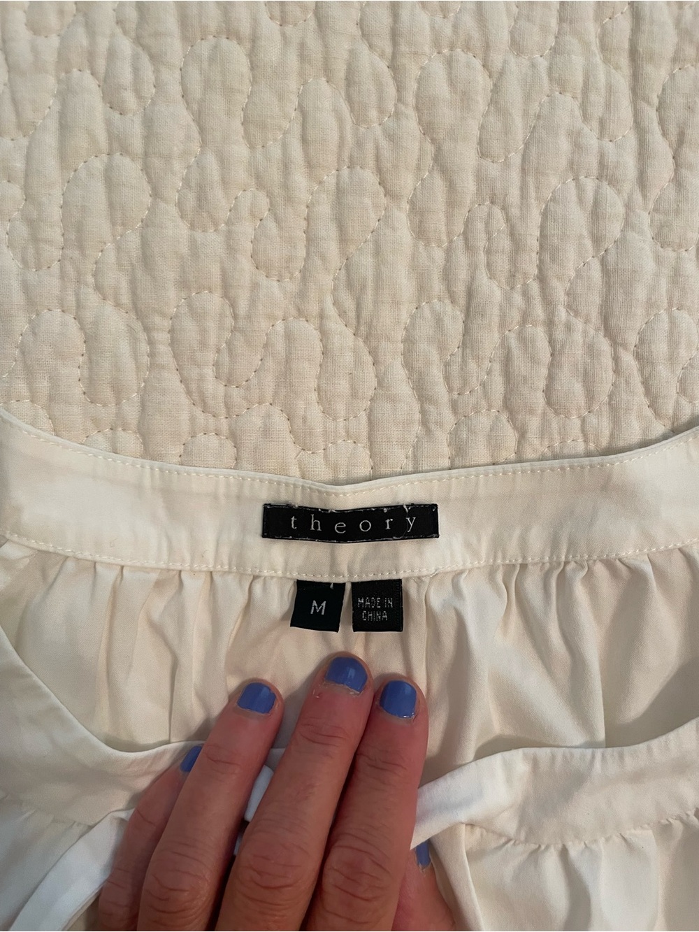 Theory Cream Gathered Neckline Blouse